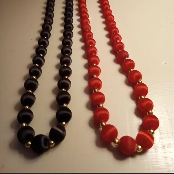 Vintage Satin Bead Necklaces Set Of 2 - Picture 1 of 3